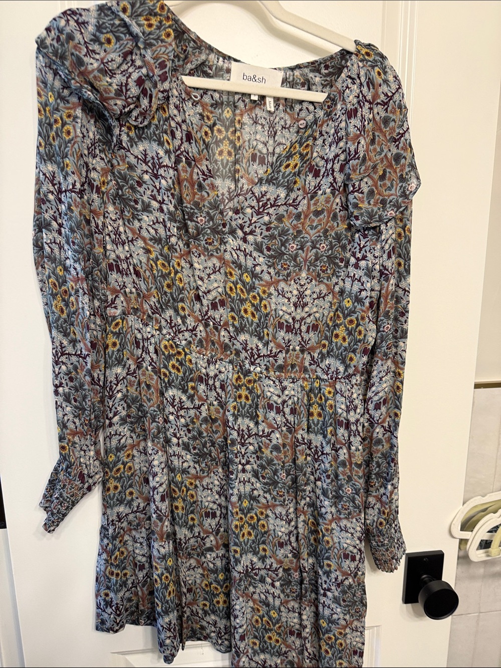 ba&sh Blue Multi Floral V-Neck Long Sleeve Tunic